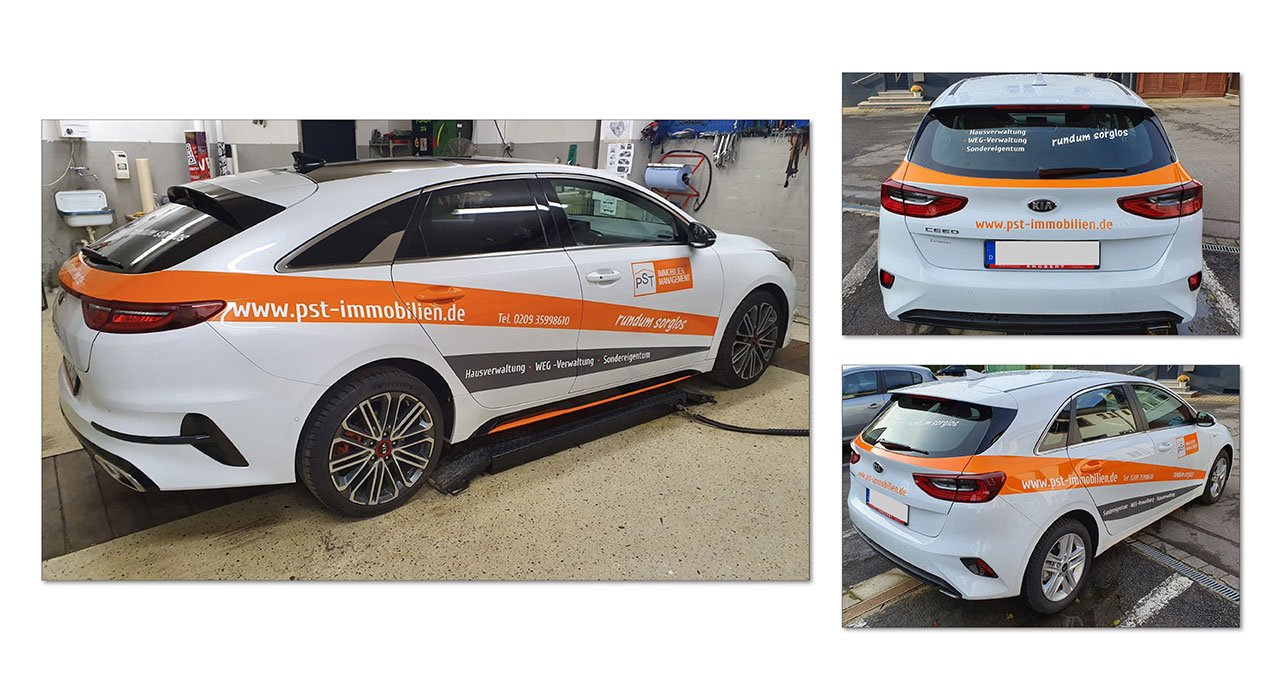 PKW Fahrzeugbeschriftung Gelsenkirchen, farbige Autowerbung