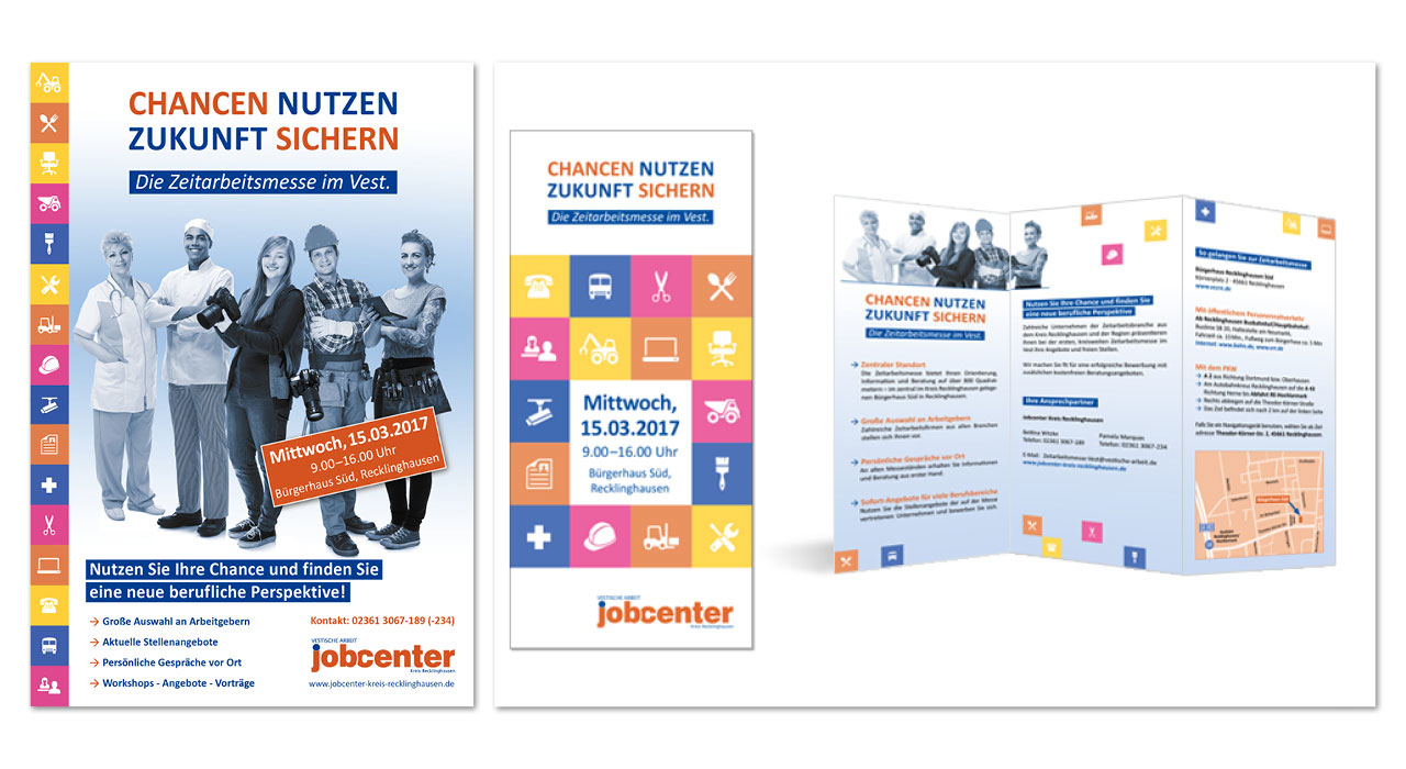Werbemittel: Faltblatt und Programmheft für die Messe in Recklinghausen
