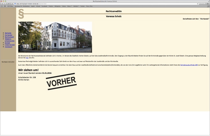Website Rechtsanwaltskanzlei Herten vorher